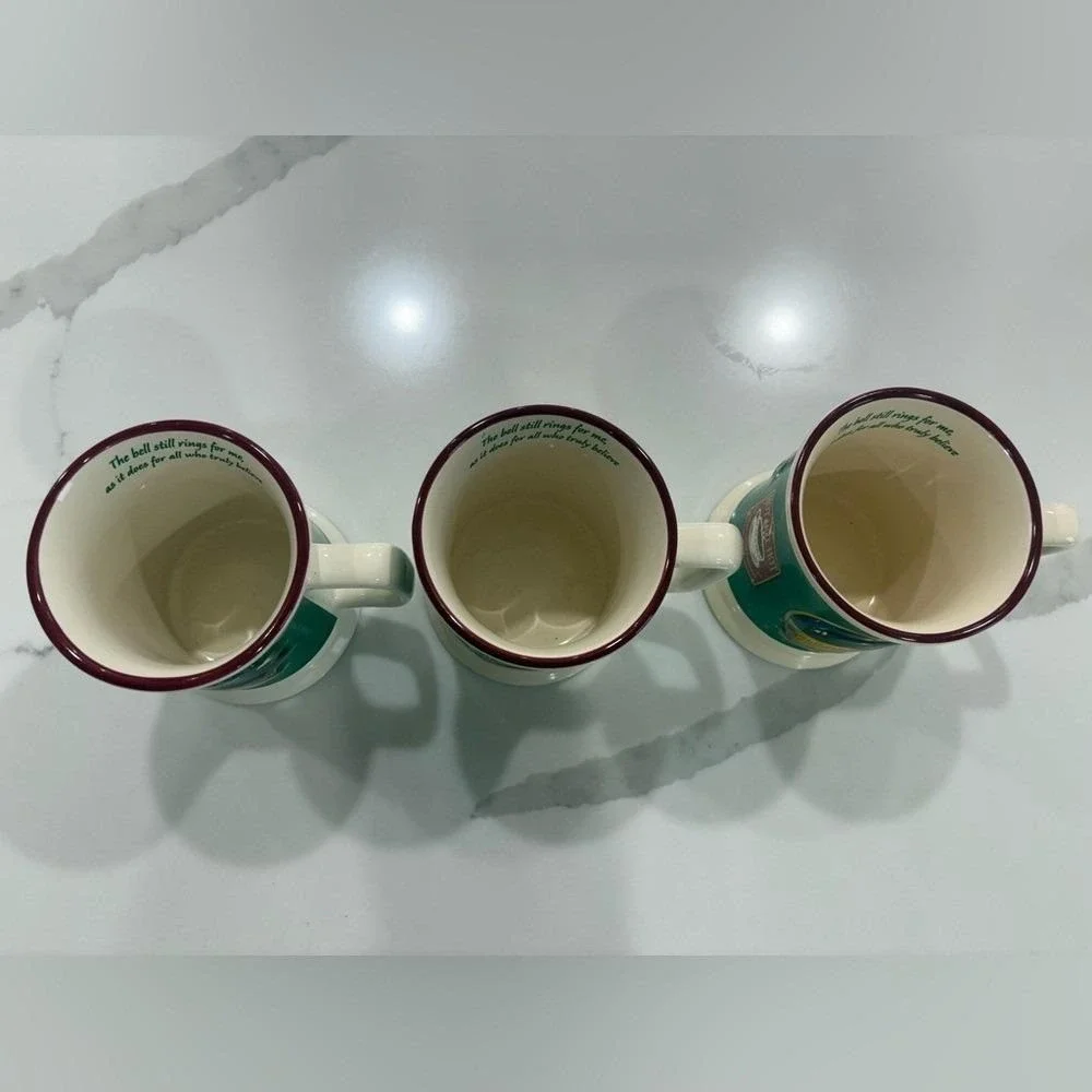 Polar Express Believe 3D Relief Mug Set of 3 Warner Bros Christmas Cocoa Cups
